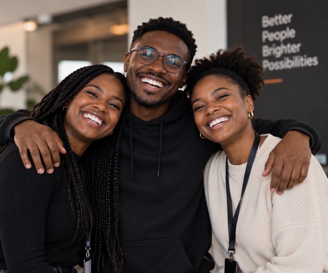 Three community members smiling together